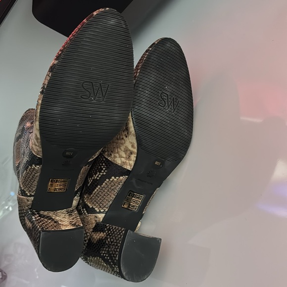 Stuart Weitzman Tan and Black Snake-Print Block Heel Ankle Boots - Picture 8 of 9